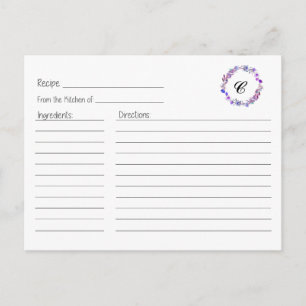 Tarjeta de Receta de Lilac Floral Wreath
