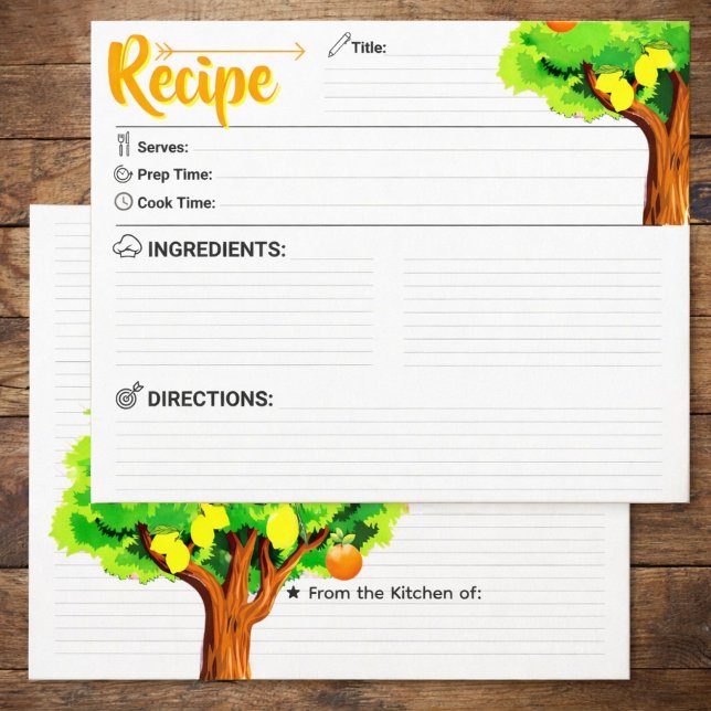 Tarjeta de receta de limonero elegante en blanco a (watercolor lemon recipe cards, refill recipe binder sheets, handwritten recipe keepsake gift)