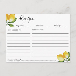 Tarjeta de receta de limones de color agua