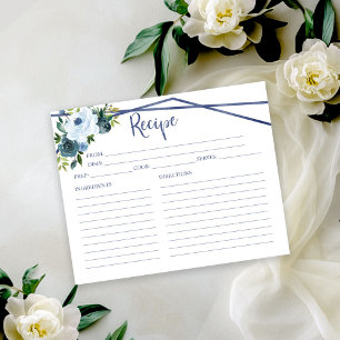 Tarjeta de Receta de Llavero Floral Azul Polvorien