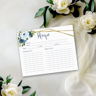 Tarjeta de Receta de Llavero Floral Azul Polvorien
