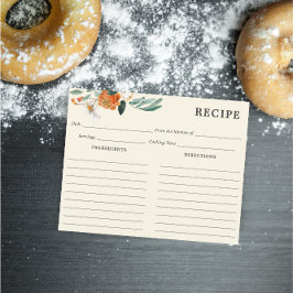 Tarjeta de receta de marfil para naranjas y flores