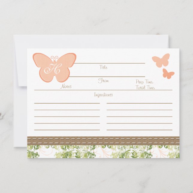 Tarjeta de receta de mariposa monogramada (Anverso)