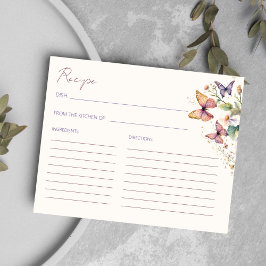 Tarjeta de receta de mariposas con ducha de novia 
