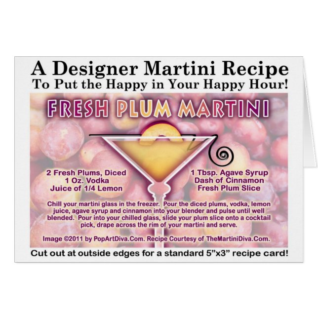 Tarjeta de Receta de Martini de Ciruela Fresca (Anverso (Horizontal))