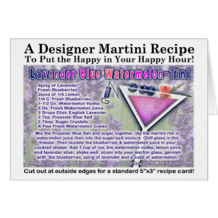 Tarjeta de Receta de Martini de Sandía Lavanda Azu
