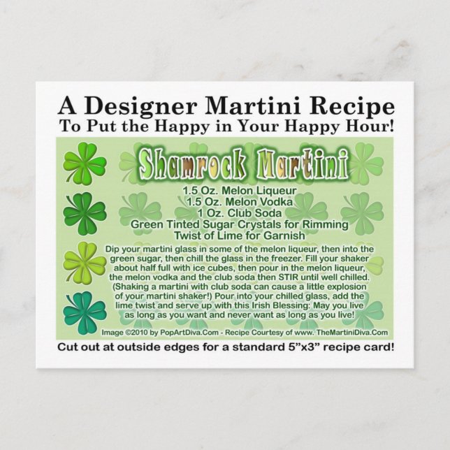 Tarjeta de receta de Martini Shamrock St. Patrick' (Anverso)