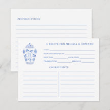 Tarjeta de Receta de Monograma Azul Blanco Chinois