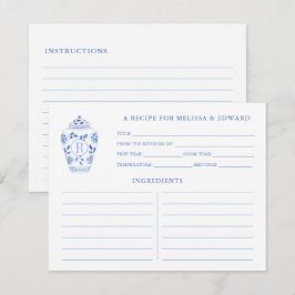 Tarjeta de Receta de Monograma Azul Blanco Chinois