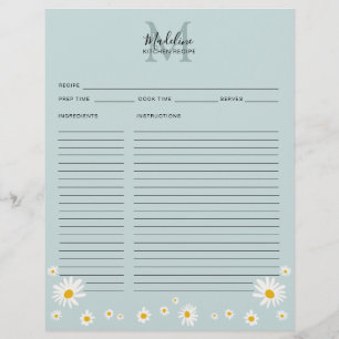 Tarjeta de Receta de Monograma de Escritura en Azu
