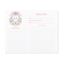 Tarjeta de receta de monograma de Escudo floral pa