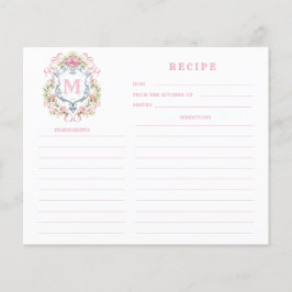 Tarjeta de receta de monograma de Escudo floral pa