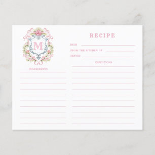 Tarjeta de receta de monograma de Escudo floral pa