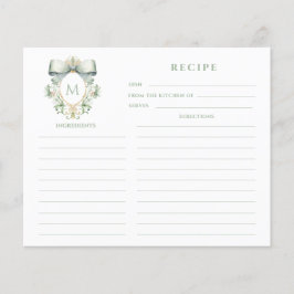 Tarjeta de receta de Monograma de Sage Bow Escudo