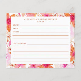 Tarjeta de receta de Naranja rosa Boho Flowers Bri