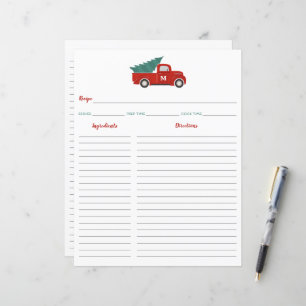 Tarjeta de receta de Navidad de camión rojo encuad