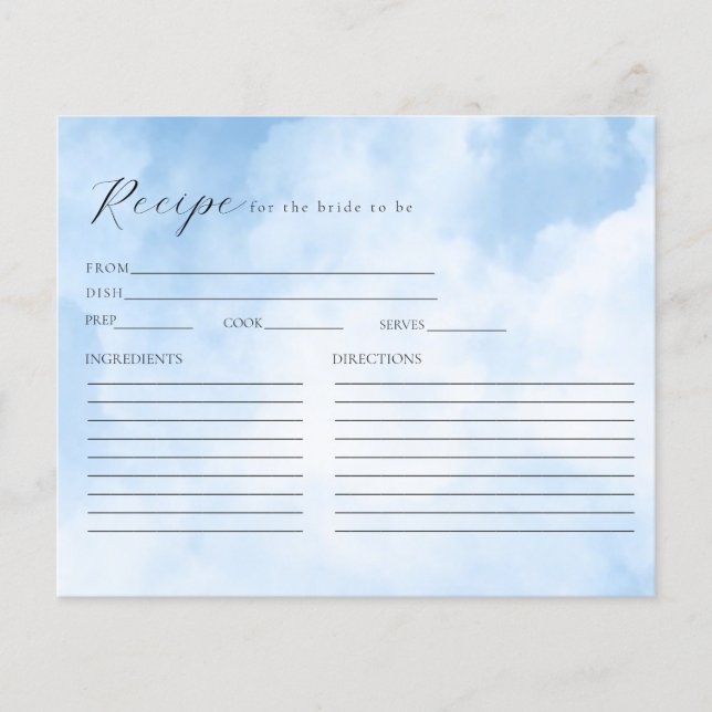Tarjeta de receta de nubes para duchas nupciales (Anverso)