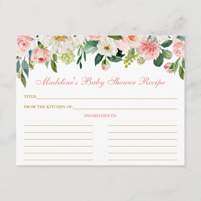 Tarjeta de receta de oro floral blanca rosa Baby S (Anverso)
