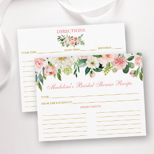 Tarjeta de receta de oro floral blanca rosa para d