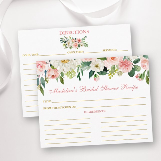 Tarjeta de receta de oro floral blanca rosa para d (Customize to change text color, size or text style.)
