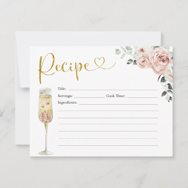 Tarjeta de receta de oro y Rosa de helado rosado (Anverso)