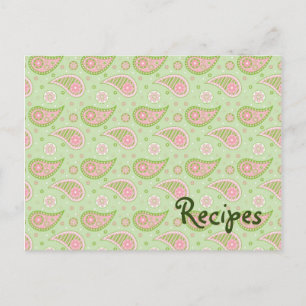 Tarjeta De Receta De Paisley Verde Y Rosa