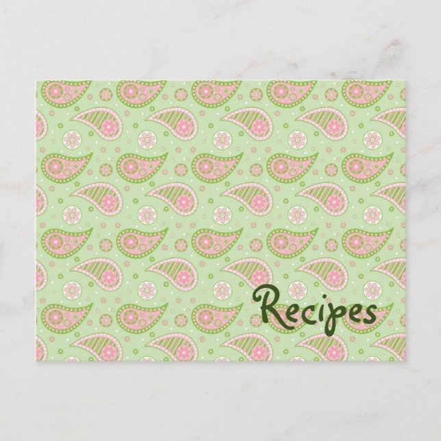 Tarjeta De Receta De Paisley Verde Y Rosa (Anverso)