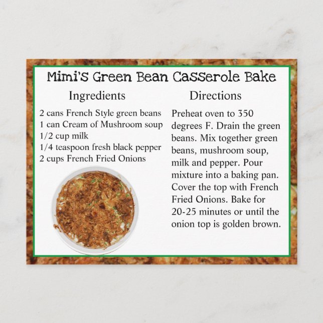 Tarjeta de receta de pan casero verde de Mimi (Anverso)
