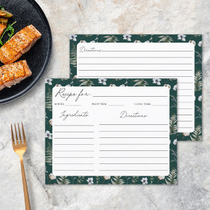 Tarjeta de Receta de Patrón Botánico Floral Hojas