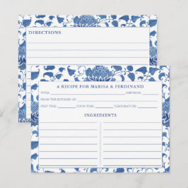 Tarjeta de Receta de Patrón de Porcelana Azul y Bl