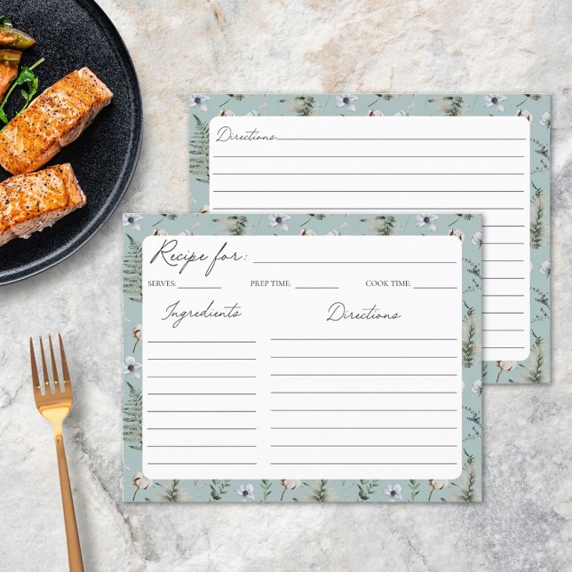 Tarjeta de Receta de Patrón Floral Botánico de Hoj (In situ)