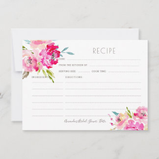 Tarjeta de receta de peonías en acuarela de PixDez
