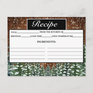 Tarjeta de Receta de Pino y Madera de Nieve Negra