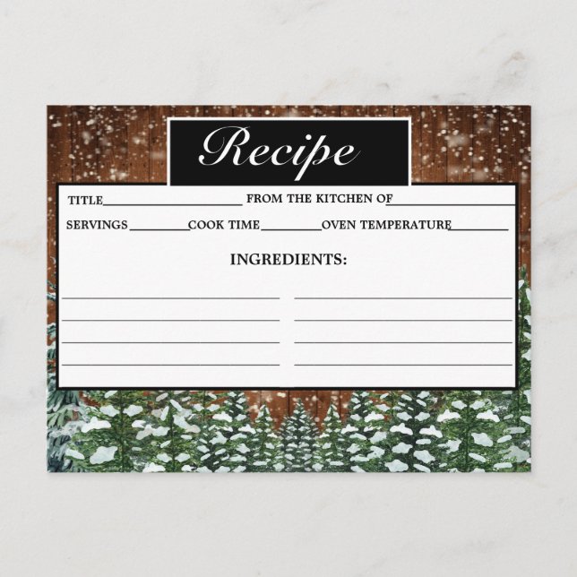 Tarjeta de Receta de Pino y Madera de Nieve Negra (Anverso)