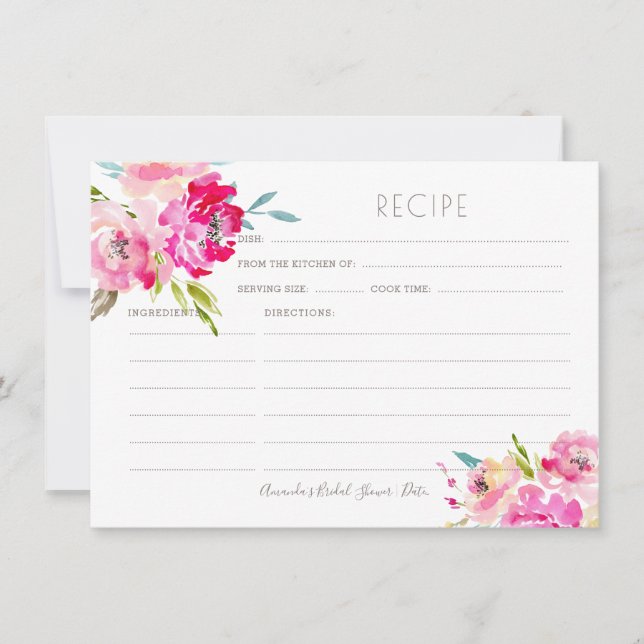 Tarjeta de receta de PixDezines Watercolor Peonies (Anverso)