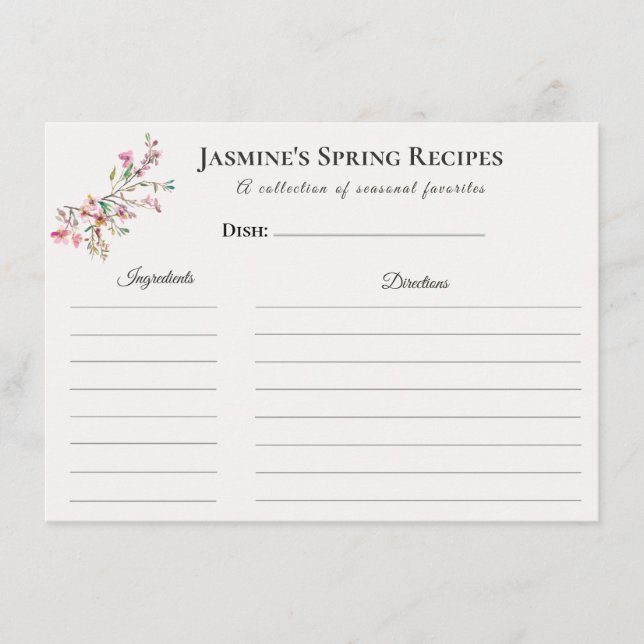 Tarjeta de Receta de Primavera Floral de Cocina de (Anverso)