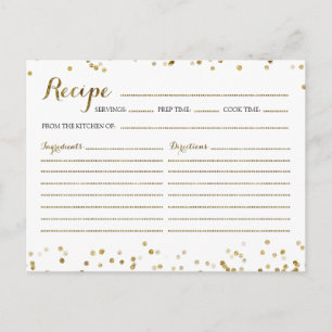 Tarjeta de receta de Purpurina de oro Confetti Bri