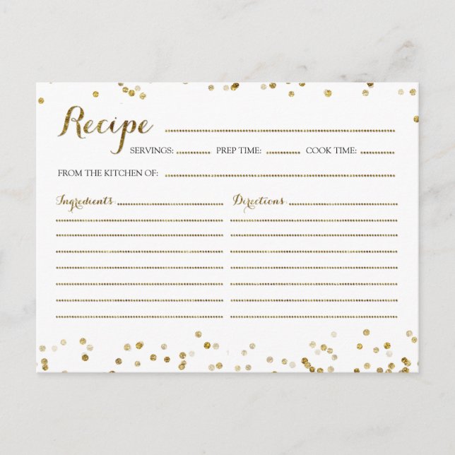 Tarjeta de receta de Purpurina de oro Confetti Bri (Anverso)