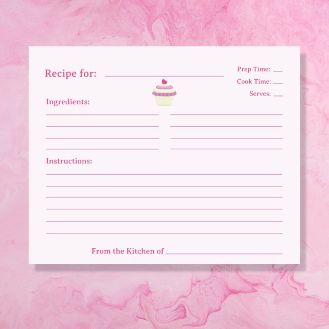 Tarjeta de receta de refrigerio para repostería de (Cupcake Bridal Shower Recipe Card)