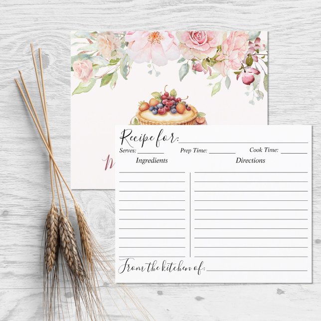 Tarjeta de Receta de Repostería Flor de Rosa Rosa  (Front and Back)