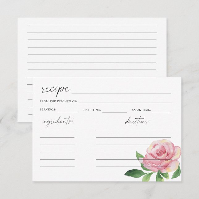 Tarjeta de receta de Rosa acuarela (Anverso / Reverso)