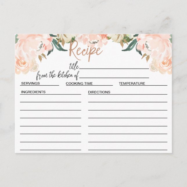 Tarjeta de receta de Rosa Gold Floral Bridal Showe (Anverso)
