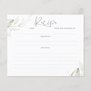 Tarjeta de receta de Rosa Gold Greenery Bridal Sho