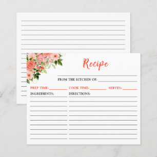 Tarjeta de Receta de Rosas Rojas Rosadas Coral