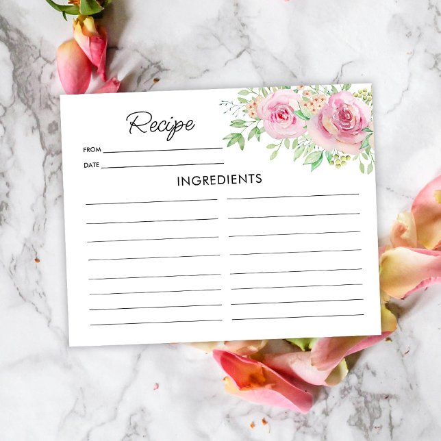 Tarjeta de Receta de Rosas Rosadas Elegantes (Subido por el creador)