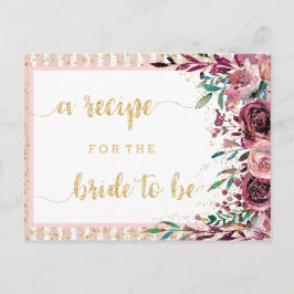 Tarjeta de receta de Rubor Flowers Stripes Bridal
