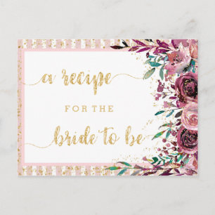Tarjeta de receta de Rubor Flowers Stripes Bridal 