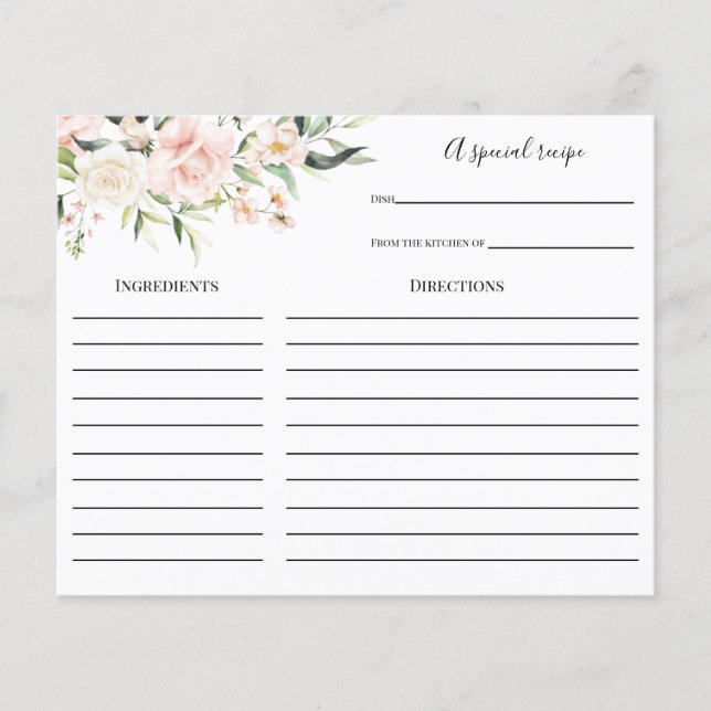 Tarjeta de receta de Rubor y Greenery Bridal Showe (Anverso)