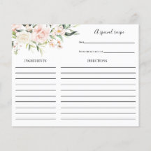 Tarjeta de receta de Rubor y Greenery Bridal Showe