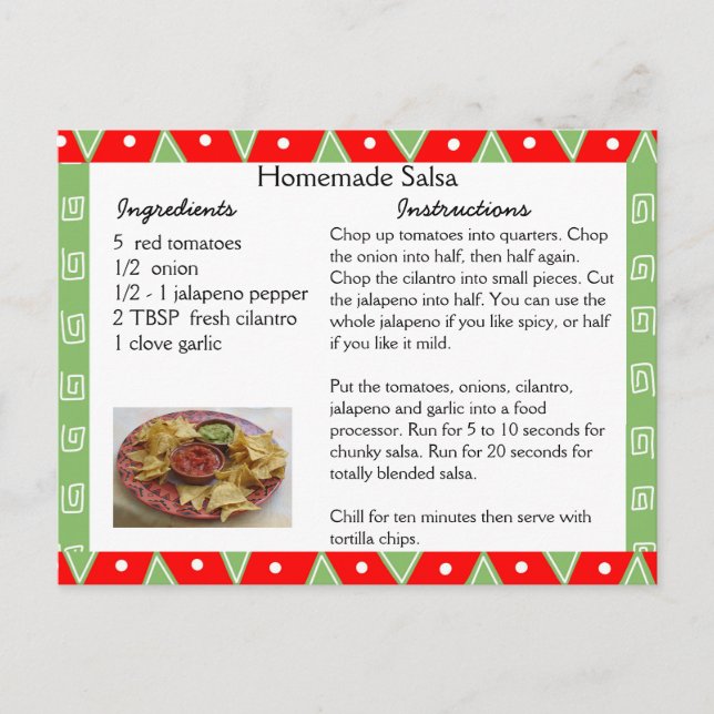 Tarjeta de receta de salsa casera (Anverso)